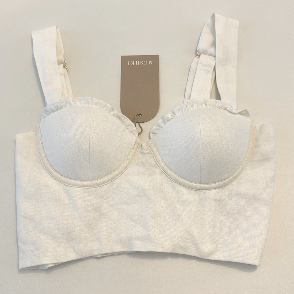 Meshki Hilaria Cupped Linen Crop Top White XS NWT - Picture 7 of 10